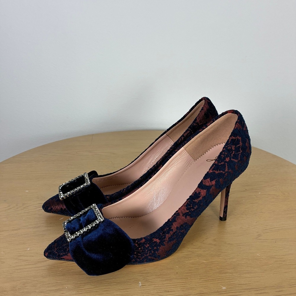 J. Crew Elsie Pump Women's 7 Velvet Brocade Rhinestone Bow Chic Formal Party